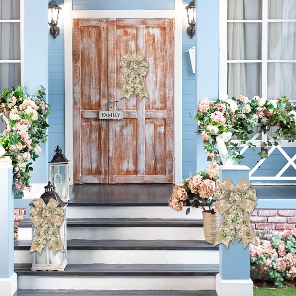 Hying 2 Pieces Fall Flowers Bows for Wreath, Natural Burlap Wreath Bow Floral Butterfly Farmhouse Craft Bows for Front Door Thanksgiving Day Decorations Supplies - Image 5