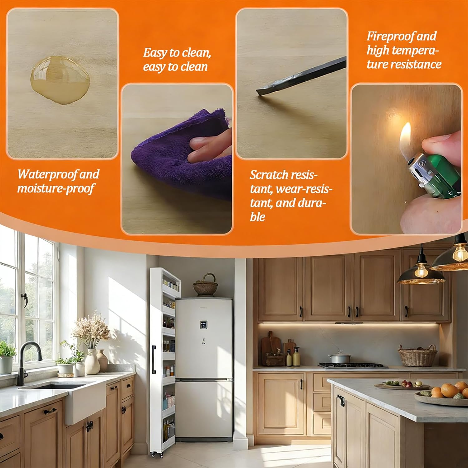 7-Tier Slim Storage Cart, Wooden Rolling Pantry Cabinet with Wheels, Narrow Shelf Organizer for Kitchen, Bakers Rack, Dining Room, Closet,Natural,W5.9×D21.7×H72.4