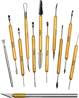 VViViD Sculpt Clay & Ceramic Double Ended Hand Tools (11 Piece) + Craft Hobby Knife Exacto with 5 Replacement Blades Bundle - M0