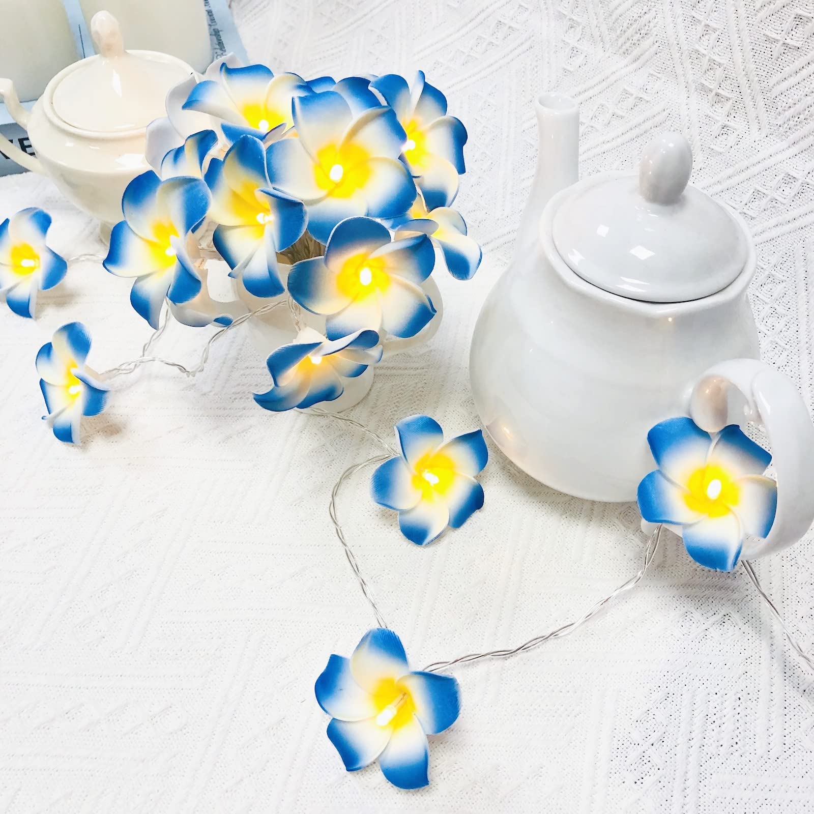 Künstliche Plumeria Blumen LED-Lichterkette, 3 M, 20 LED, Batteriebetrieben – Für Deko Drinnen & Draußen, In Violett