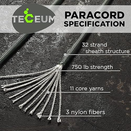 Miniatura 213 de TECEUM Cuerda de paracaídas de 750 libras – 1000 pies / 200 pies / 120 pies / 100 pies / 50 pies – Cuerda de paracaídas para campamento, Camuflaje