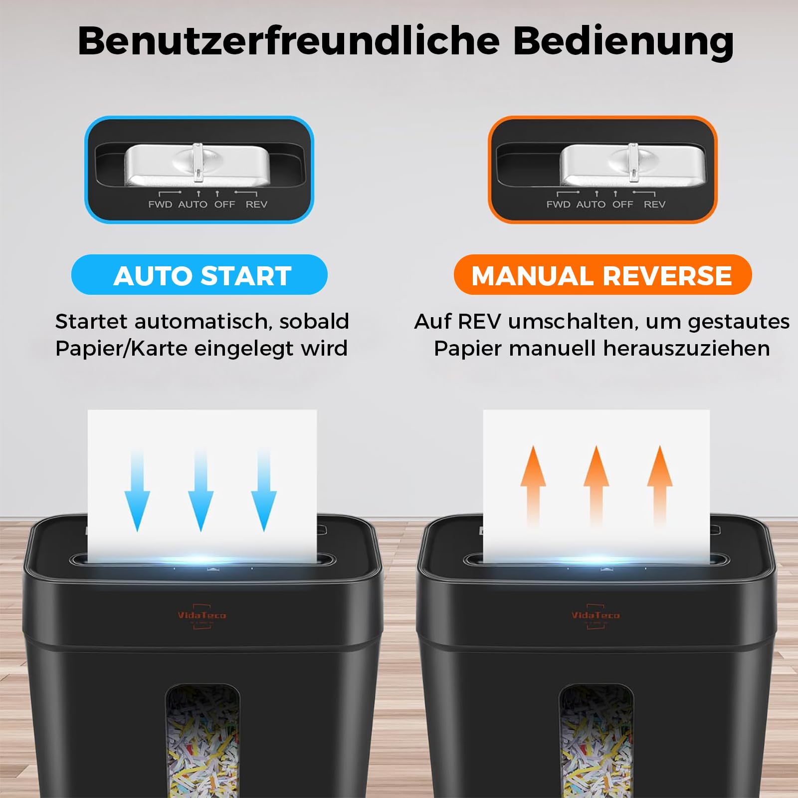 VidaTeco Schredder 6 Blatt Kreuzschnitt P-4 Aktenvernichter Büros und Home | Partikelschnitt Papierschredder für Papier/Kreditkarten,Reisswolf mit Tragbares Griffdesign 11.5L Behälter Schwar