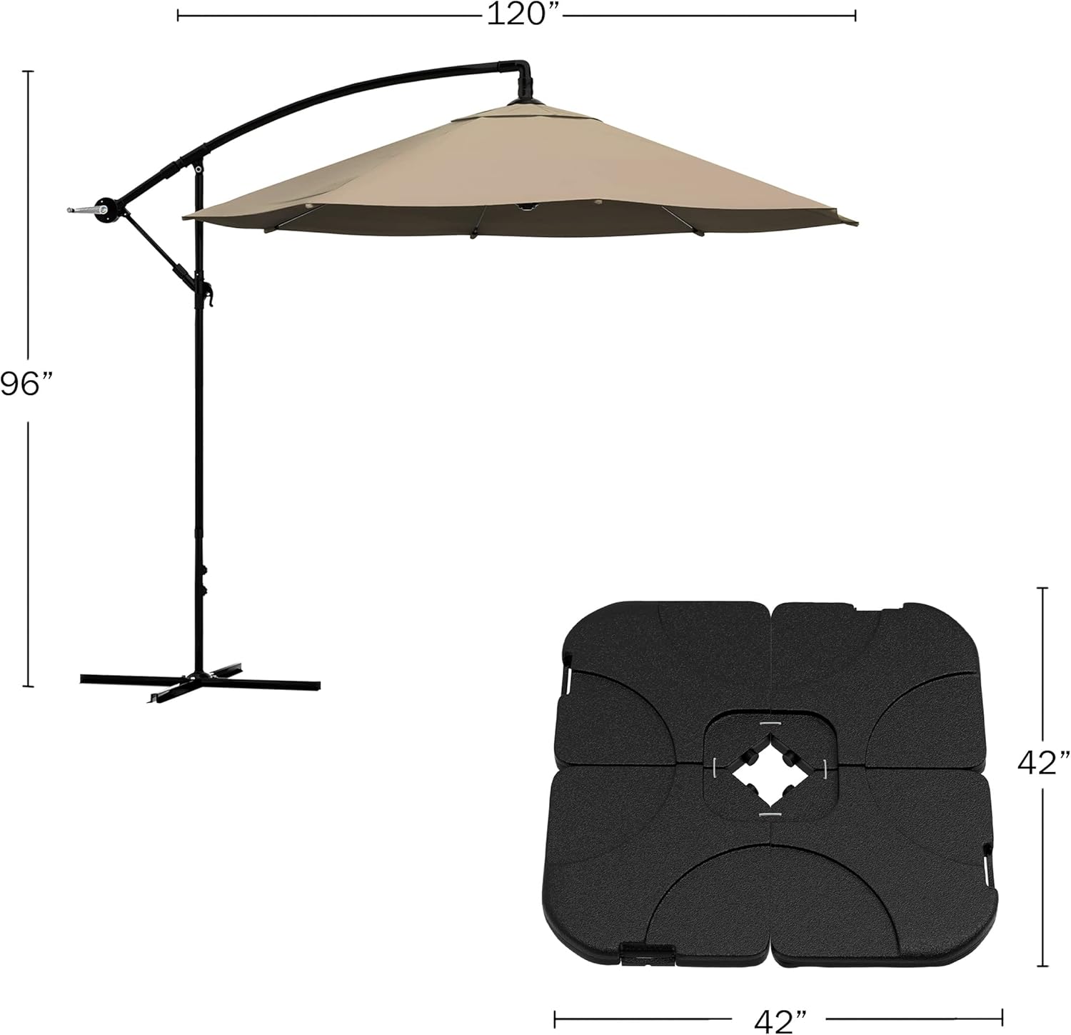 Offset Patio Shade 10 Ft Cantilever Outdoor Umbrella with 220lb Fillable Base Crank Canopy for Deck, Yard or Poolside by Pure Garden