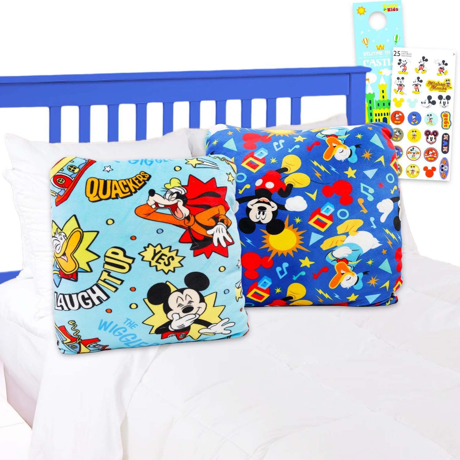 Disney Mickey Mouse Decorative Pillows for Kids - Bundle of 13" Plush Cuddle Pillows for Bedroom Decor Plus More | Mickey Mouse Accessories Set
