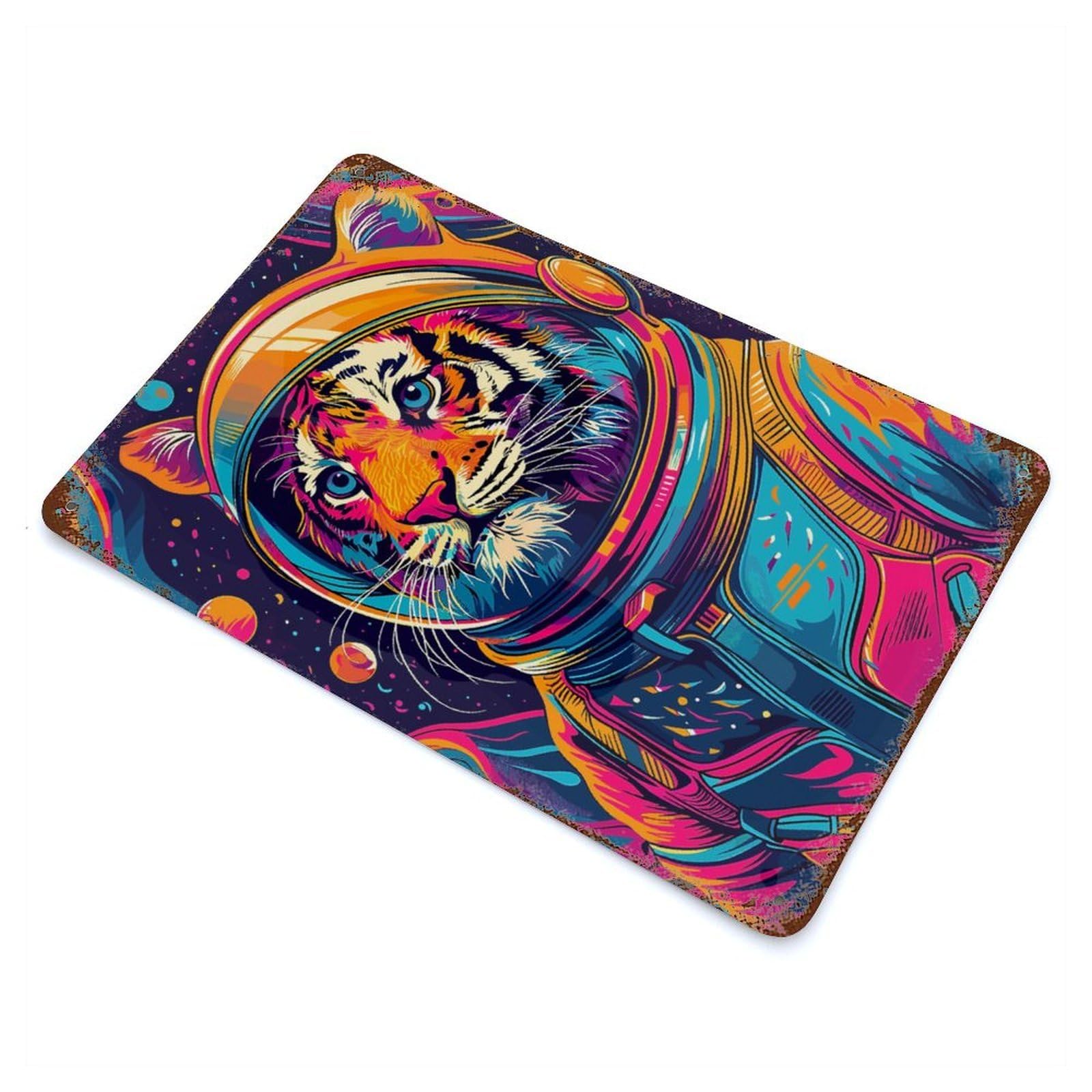 Astronaut Space Tiger Rusty Metal Tin Sign 11.8"x7.9", for Farmhouse, Kitchen And Entryway Decor, Rustic Home Decor
