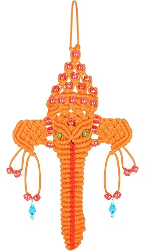 Decoración de pared hecha a mano para colgar tejida a mano, arte de hilo tradicional para decoración de oficina en casa y regalo (naranja Ganesh)
