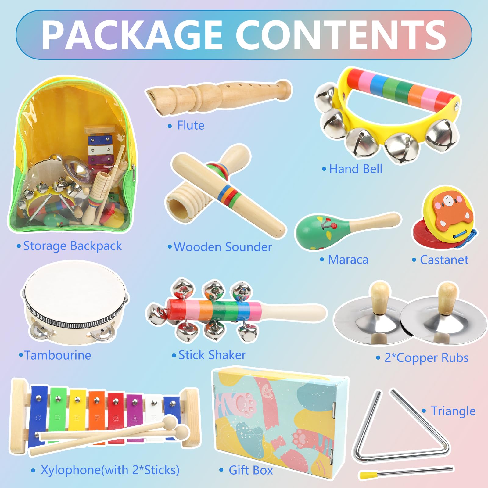 Wooden Kids Musical Instruments, Montessori Wooden Toys for Toddlers 1-5 years old - Image 2