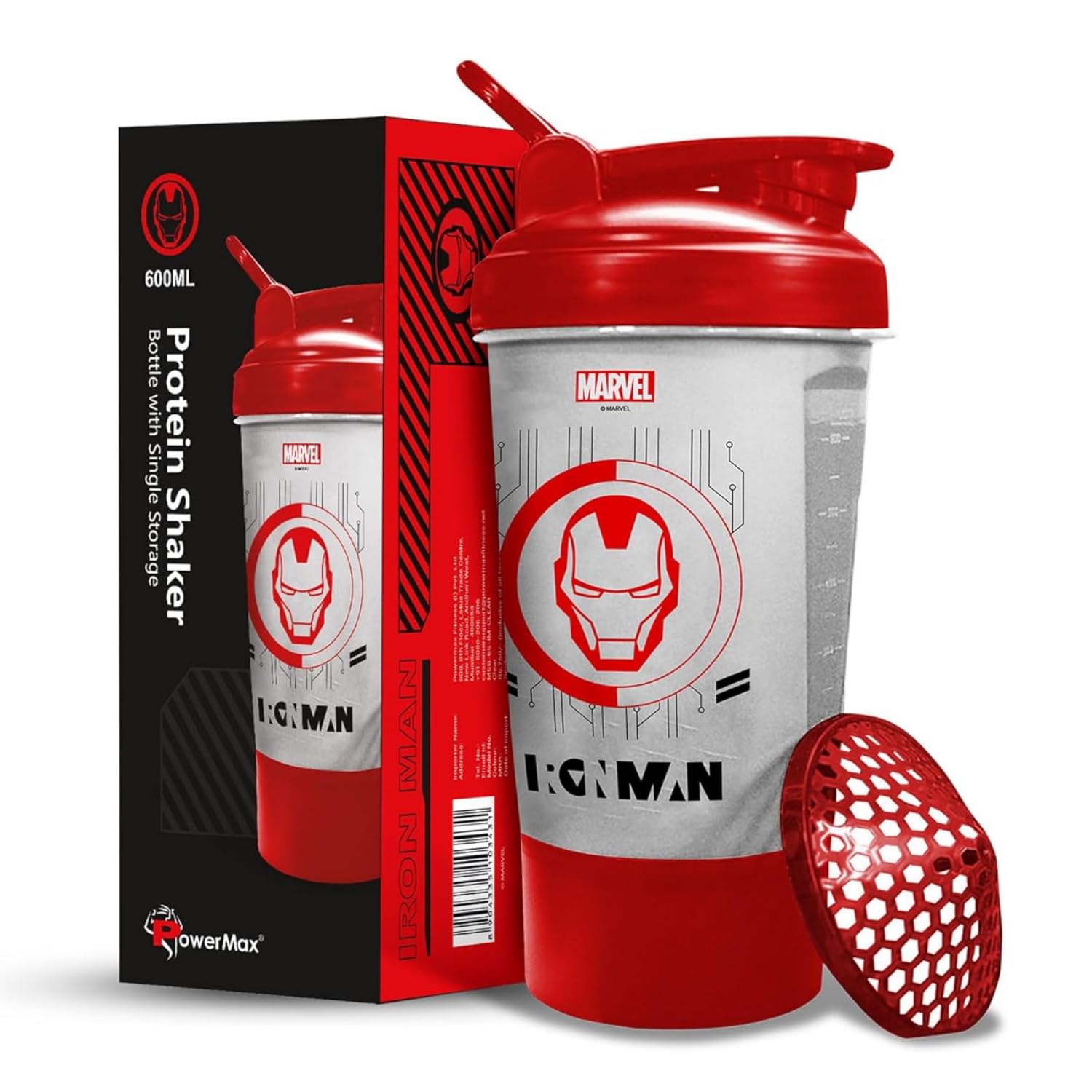 Powermax Fitness X Marvel Msb-6S Iron Man Marvel Edition Shaker Bottle 600Ml, 100% Leakproof Guarantee Sipper Bottle Ideal For Protein, Pre-Workout And Bcaas, Bpa Free Material, Plastic (Clear) (B09D8816RH) Amazon Price History, Amazon Price Tracker