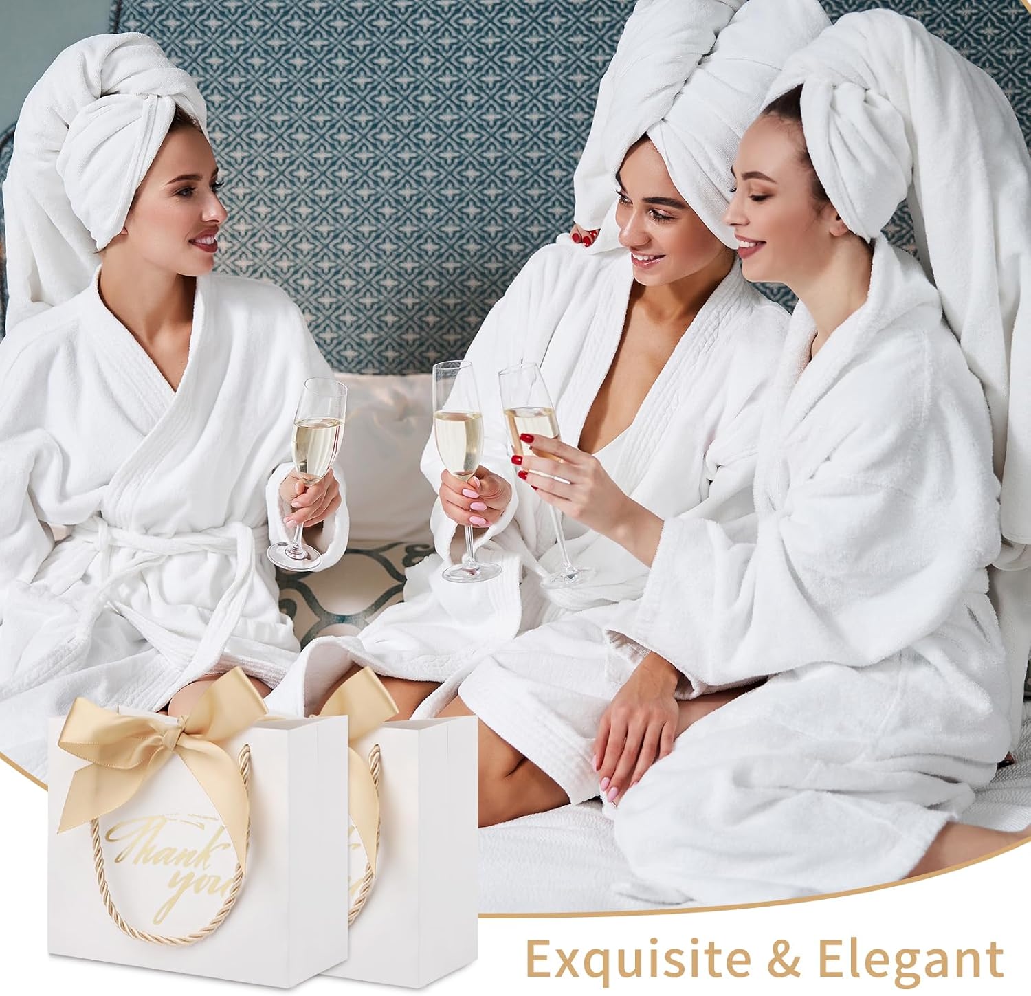 Motroce 100Pcs Small Thank You Gift Bags With Handles, 5.5 x 2.4 x 4.7 Inches White Gold Mini Gift Bags Bulk, Party Favor Bags with Ribbons for Wedding Baby Shower Birthday Christmas - Image 7