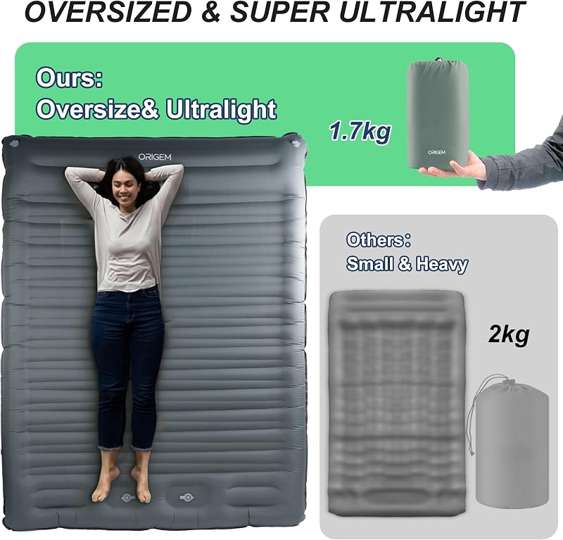 Origem 14 cm Önfelfújó Camping Matrac 2 Személyes Ultralight Hálózsák Lábpumpával