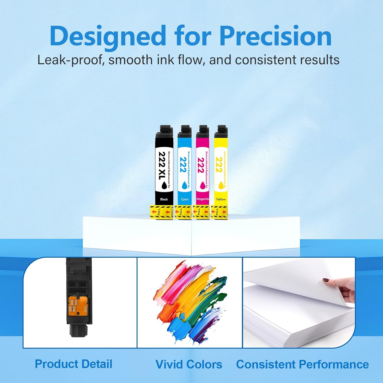 222XL 222 XP5200 Ink Cartridges Combo Pack: Remanufactured Replacement for Epson Printer Expression Home XP-5200 Workforce WF-2960 WF2960 Multipack (Black Cyan Yellow Magenta)