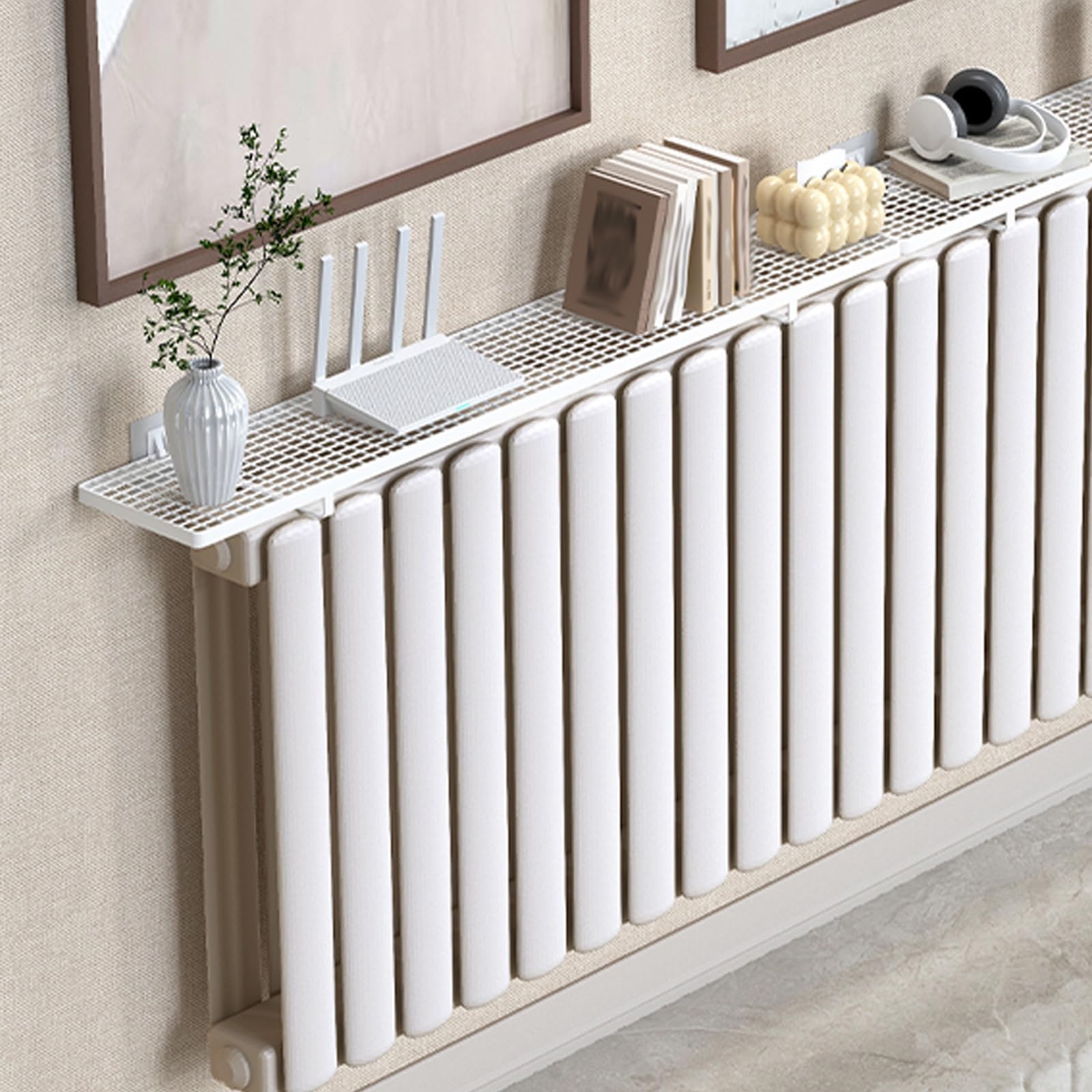 Mensola per Termosifone con Staffe, Mensola da Parete in Metallo, Stendibiancheria per Termosifone, Design Scavato, Senza Fori, Massimizza lo Spazio(White,35x15x3cm)