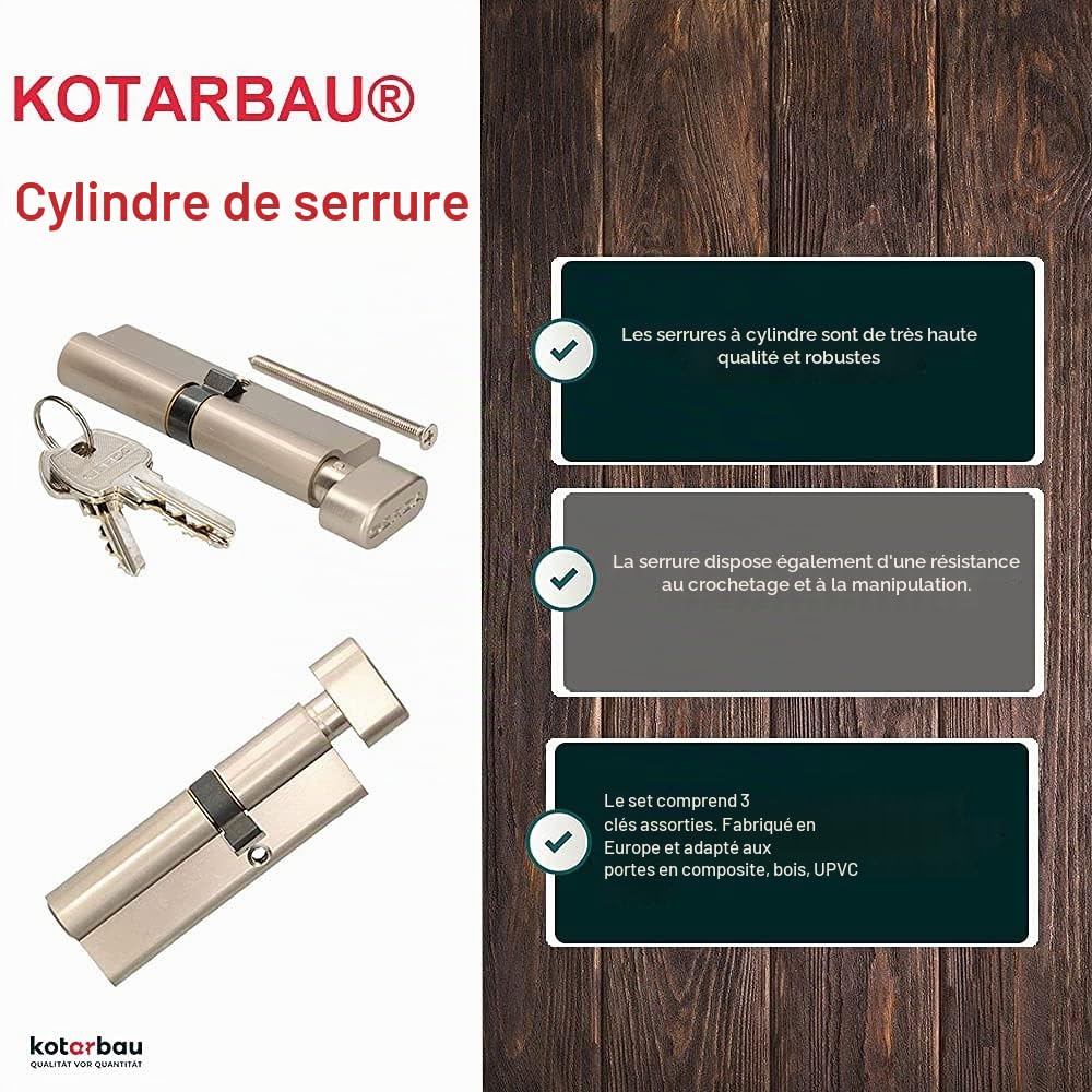 KOTARBAU Cylindre de serrure 35/55 - En nickel - Avec bouton - Cylindre profilé - Serrure de sécurité - Double cylindre