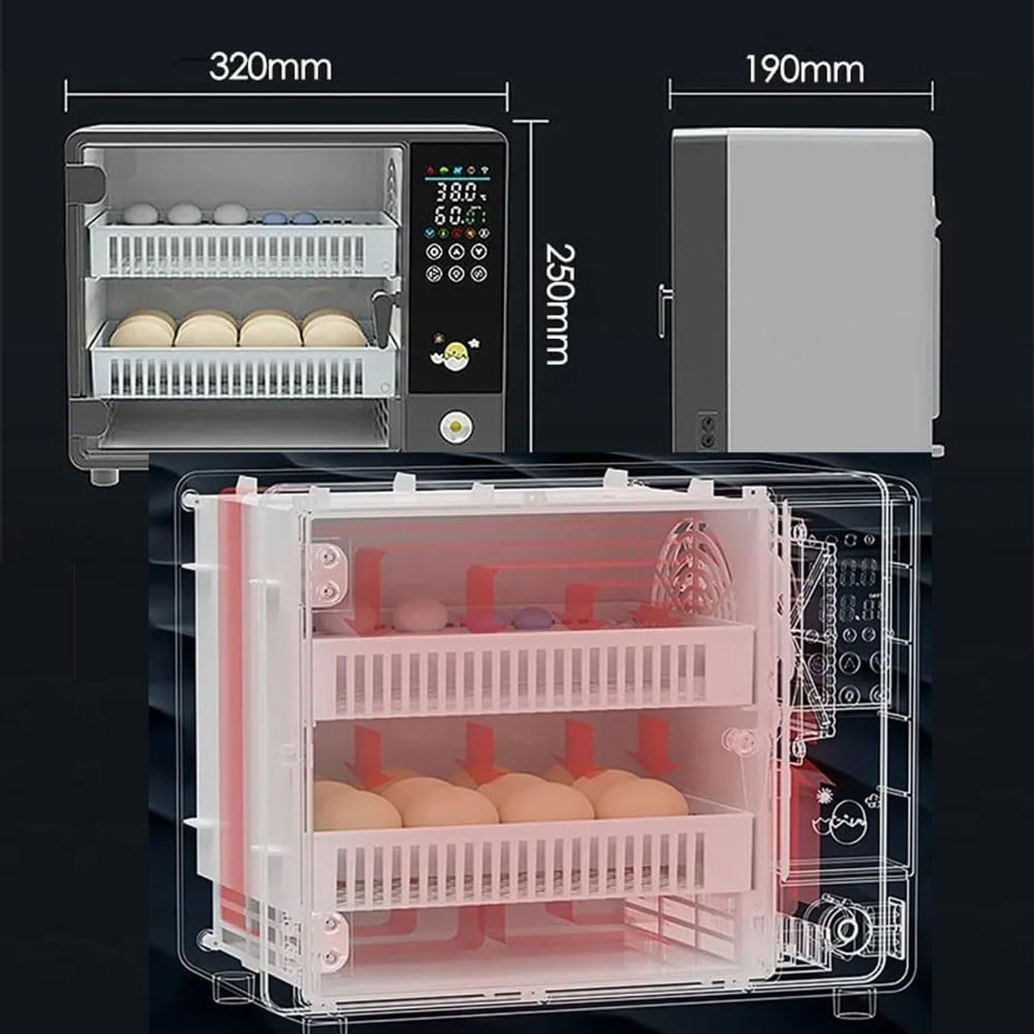 Incubadora digital de huevos con control de temperatura y humedad, pantalla táctil, giro automático, ideal para huevos de gallina y pato, perfecta para la agricultura doméstica