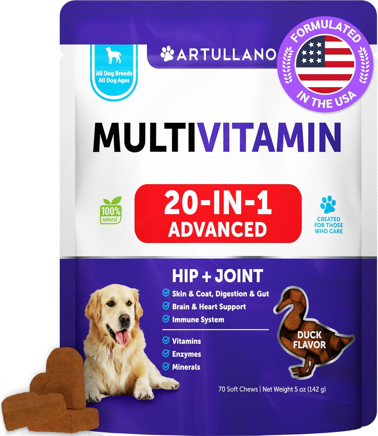 Dog Vitamins – Chewable Dog Multivitamin Treats – Dog Multivitamins for Immunity, Mobility, Gut, Skin – 70 Pet Joint Support Chews – Senior & Puppy Multivitamin for Dogs – Joint Supplement for Dogs