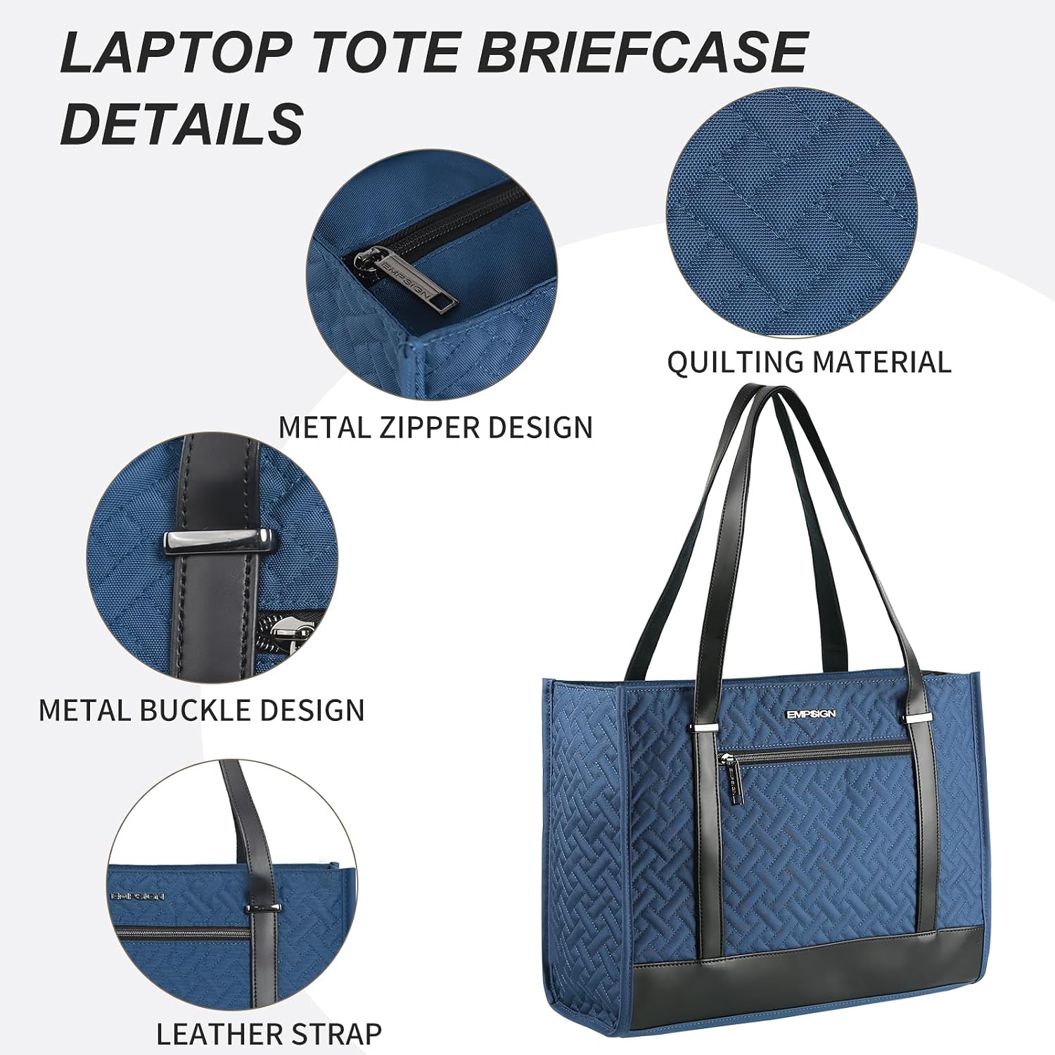 EMPSIGN Laptop Tote Bag for Women 16 Inch, Quilted Haze Blue image 4