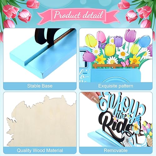 Miniatura 6 de Blulu 4 piezas de decoración de mesa de primavera y Pascua, centros de mesa de madera, letreros de madera para el hogar, bloques de letras de