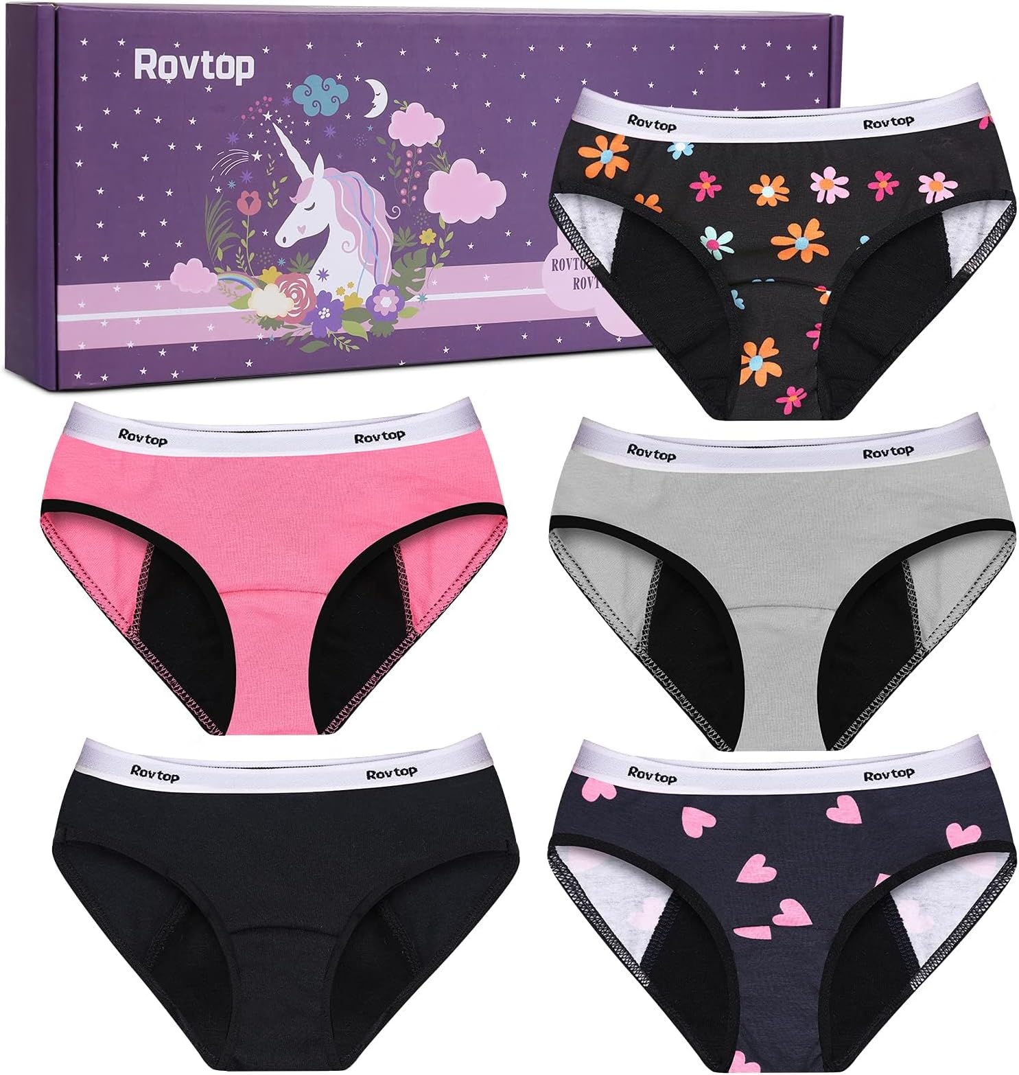 Rovtop Girls Menstrual Period Pants Teenager (Solid + Pattern)