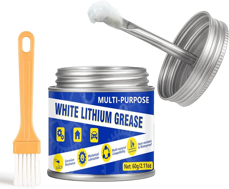 Grasa de litio blanca de 60 ml, lubricante multiusos para puertas de garaje con cepillo, grasa para bicicletas para bisagras, rodamientos, engranajes,riel de vía, ideal para uso doméstico, marino, automotriz, industrial