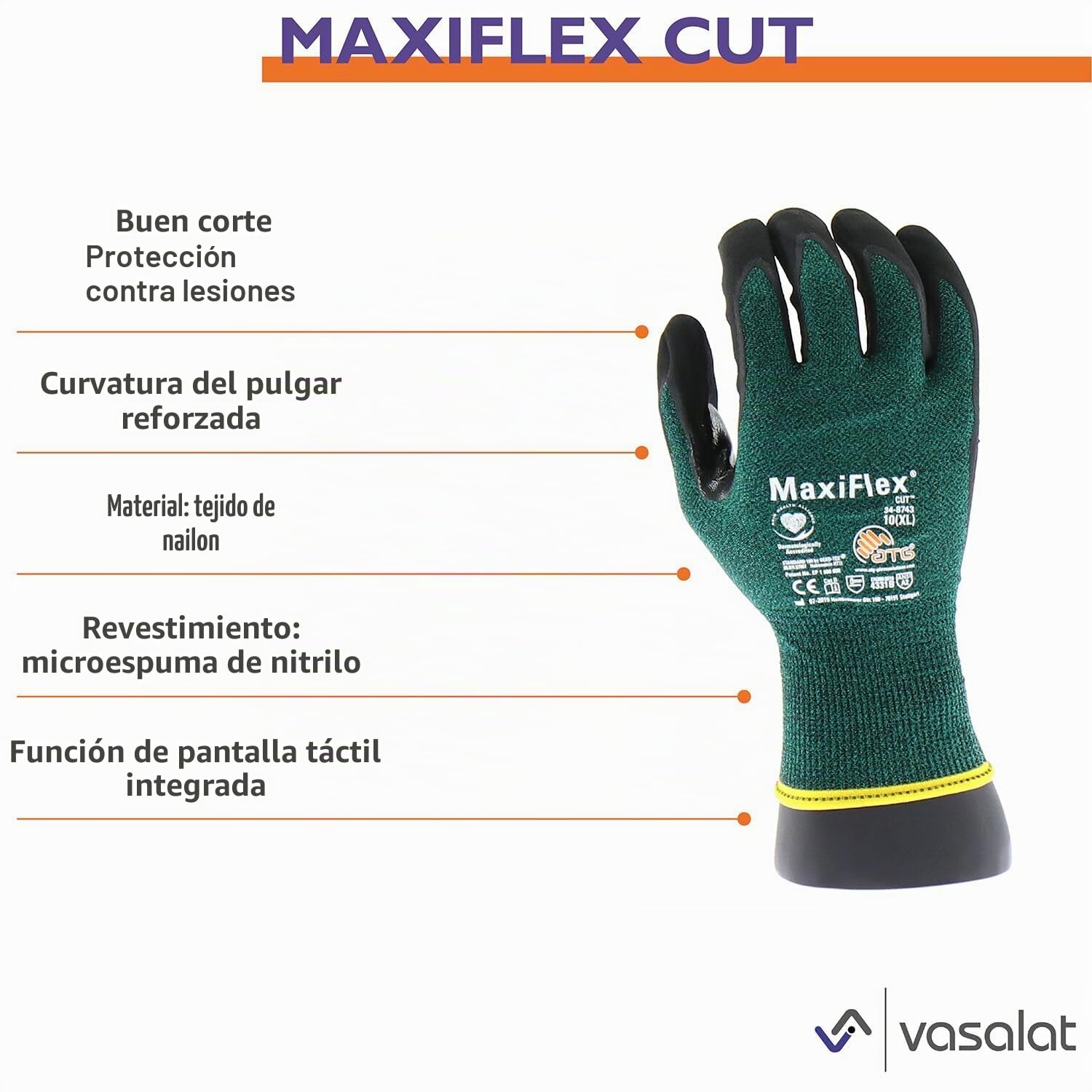 ATG Maxiflex - Guantes de trabajo anticortes (talla 9, talla L, 5 pares)