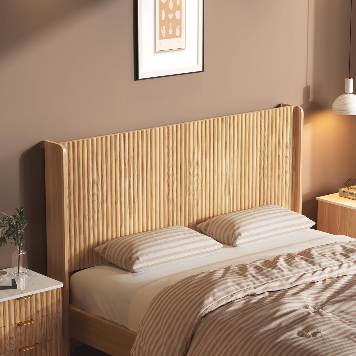 65'' Wood Headboard Queen Size with Charging Stations, Boho Bed Frame Wall Mounted Headboards, Modern Farmhouse Bed headboard Only (Queen (U.S. Standard))