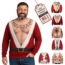 Ugly Christmas Sweater Hairy Chest Shirt Funny Santa Long Sleeve Shirts Men
