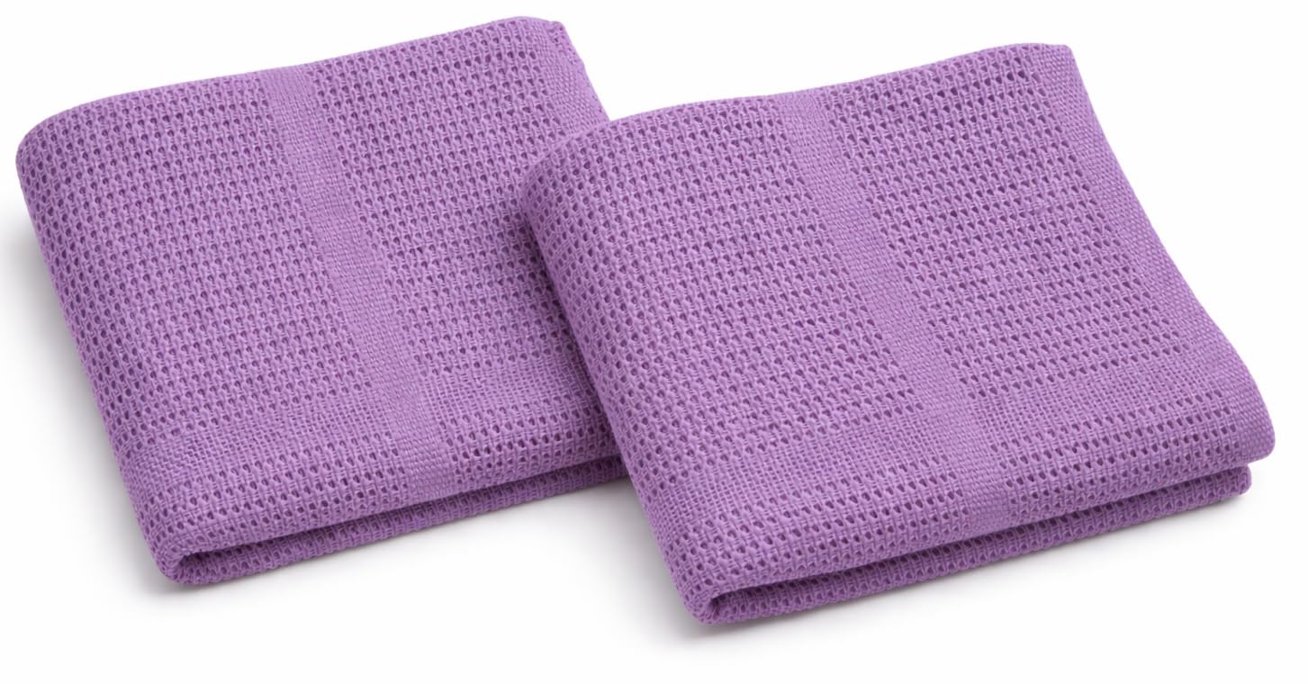 Babymam Cellular Baby Blanket 90x70 cm, Safe Nights, Organic 100% Cotton, Pack of 2, Breathable Newborn Blanket, Soft Nursery, Baby Bedding (Purple)