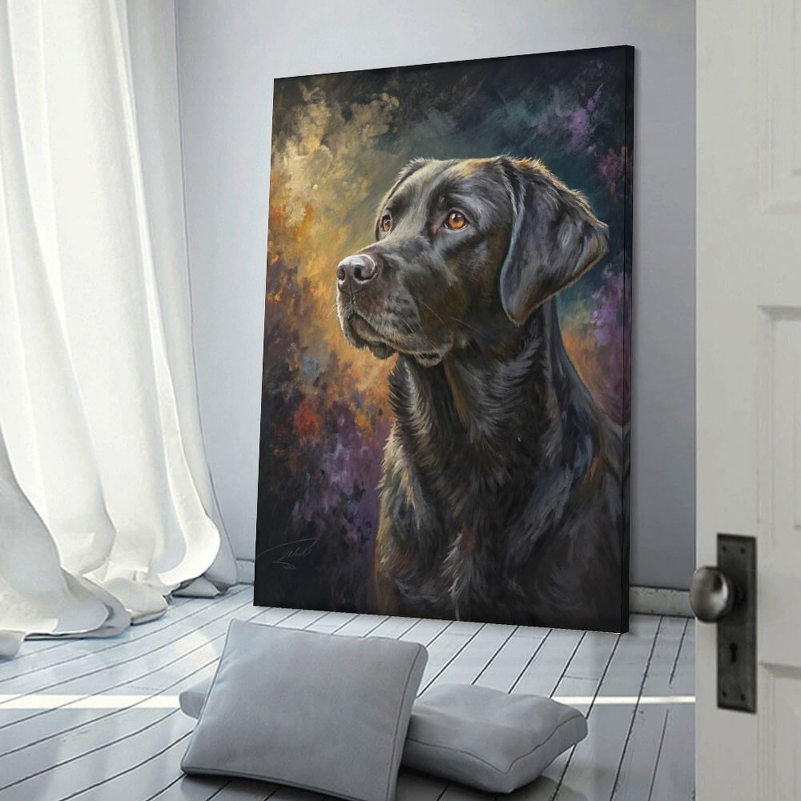 Junmoney Frame-Style-24-1 Wall Picture Print Black Labrador Portrait, 08X12inch(20X30cm), For Wall Displays, Bedrooms Or Room Updates, Wall Decor Suited To Curated Displays