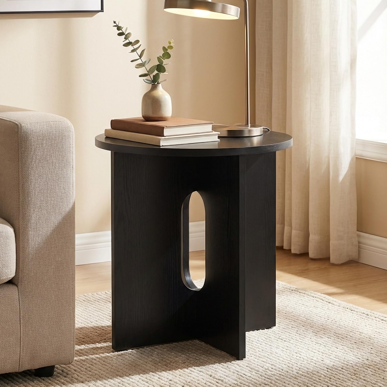 Ya-Home Beistelltisch rund, Sofatisch klein aus Holz, Schwarz