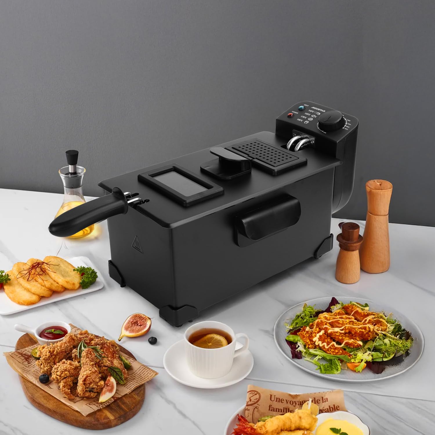 Aigostar Freidora de 3 litros, Acero inoxidable tipo 304 | 2200 watios de potencia, tapa con ventana de visualización, recipiente totalmente extraíble para vaciado de aceite