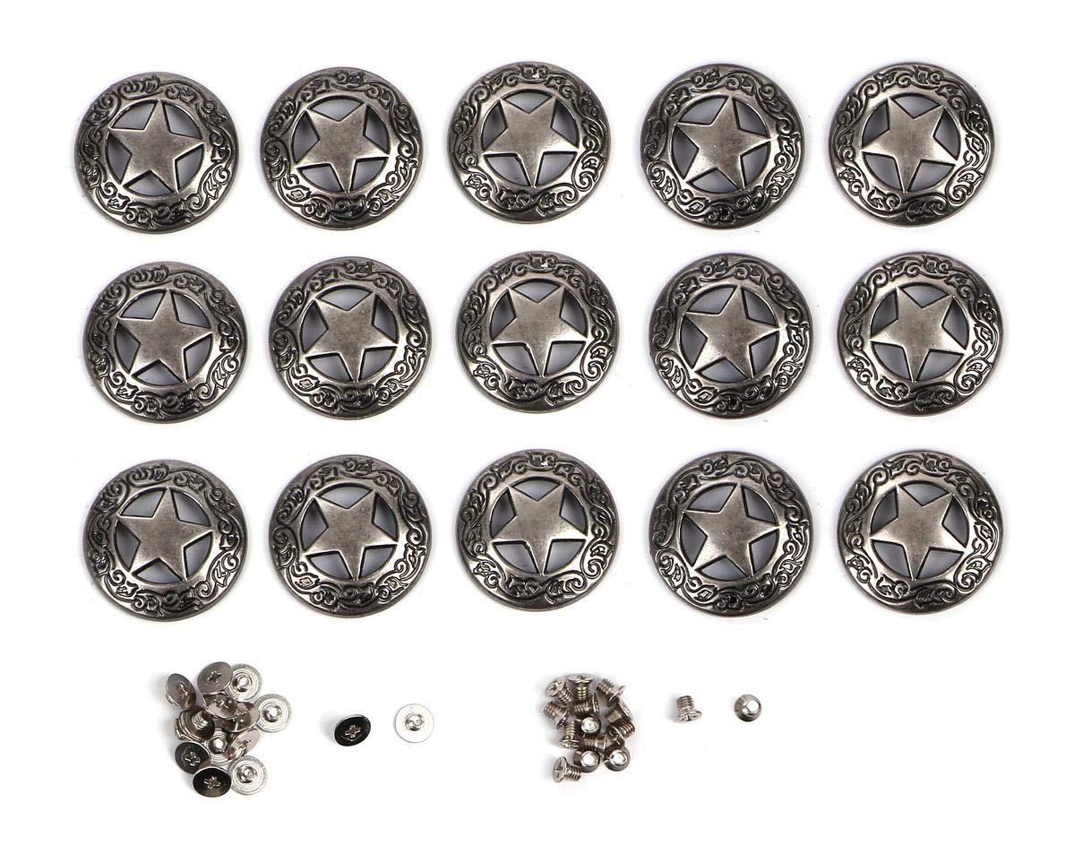 レザークラフト アンティーク スター ネジ式 28mm コンチョ シルバー 15個セット メタル ボタン