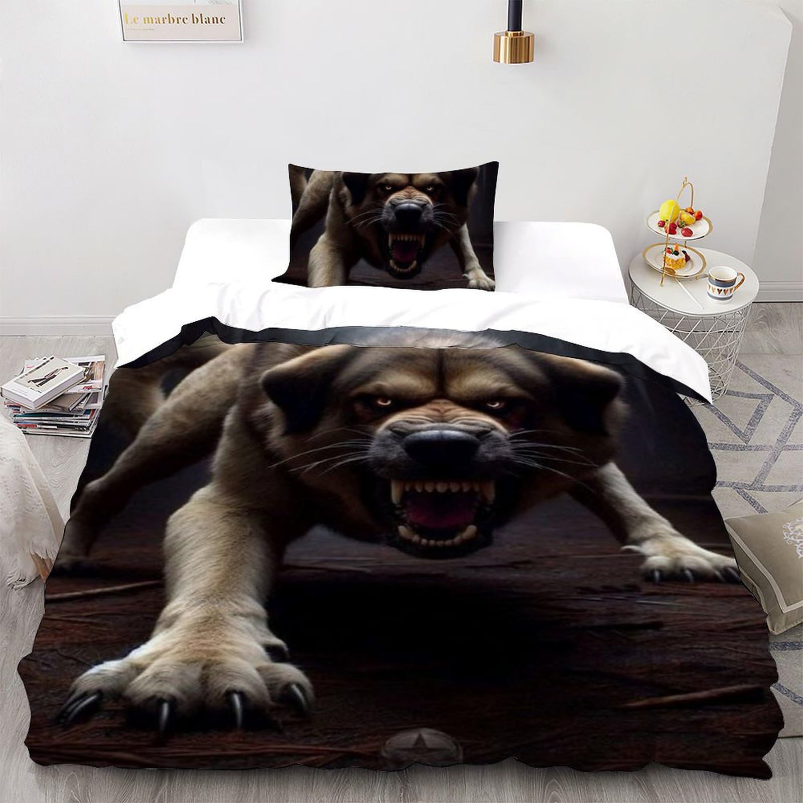 Housse de couette single animaux 3D 135x200 microfibre lit enfant avec taie d'oreiller imprimée