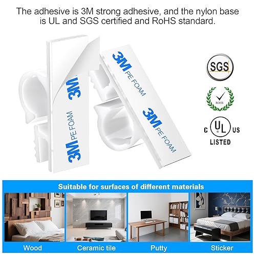 Miniatura 4 de XHF 100 piezas de clips adhesivos para cables y alambres blancos, organizador de cables para gestión de cables al aire libre, soporte de cable para