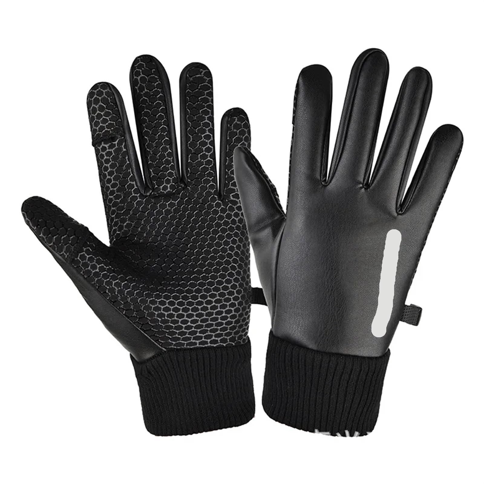 Guantes de Ciclismo Invierno, Guantes Cuero PU for Motocicleta, Forros y otoño, Deportes cálidos, conducción, Impermeables para Ciclismo