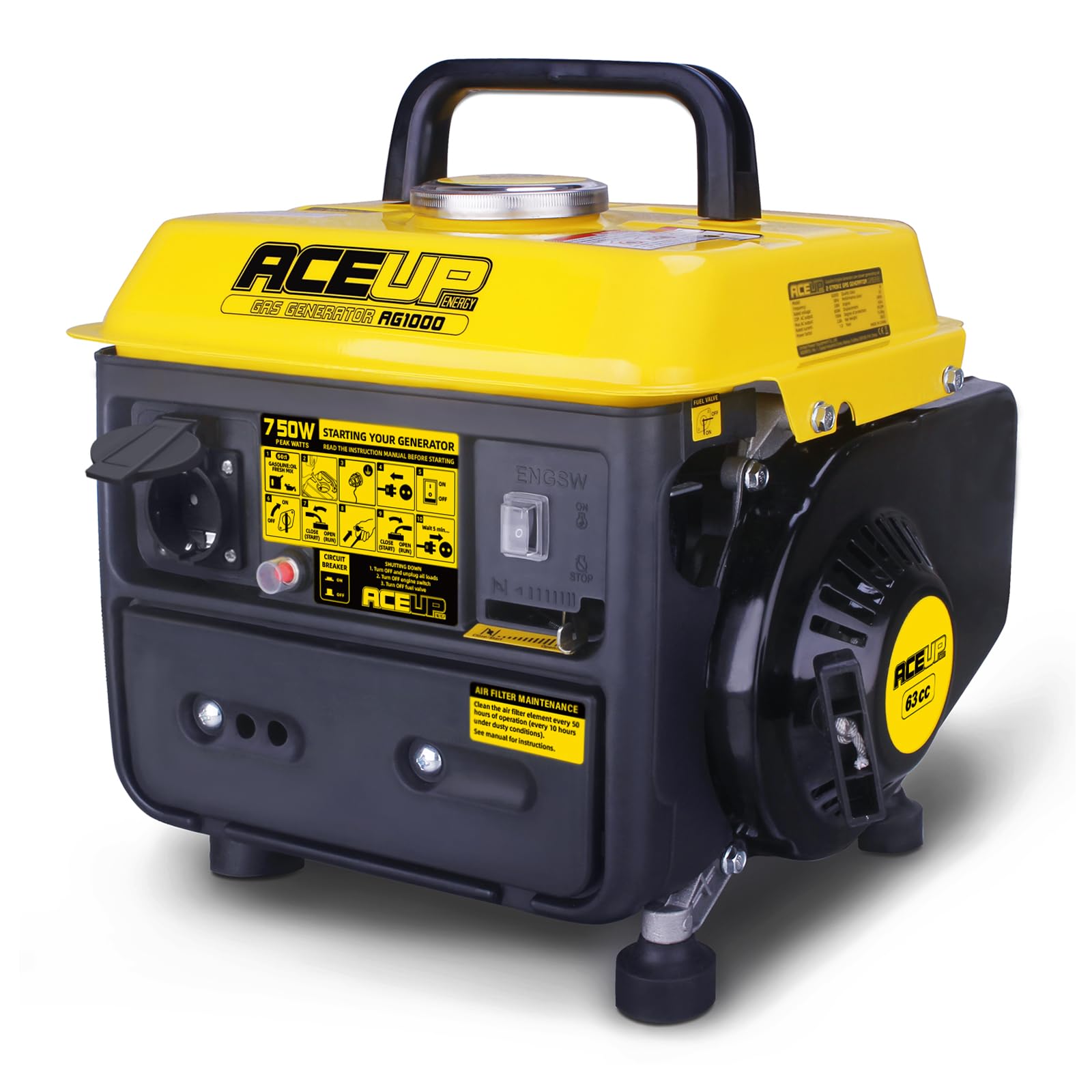 Aceup Energy - Generador eléctrico a gasolina con toma de corriente de 230 V, 750 W