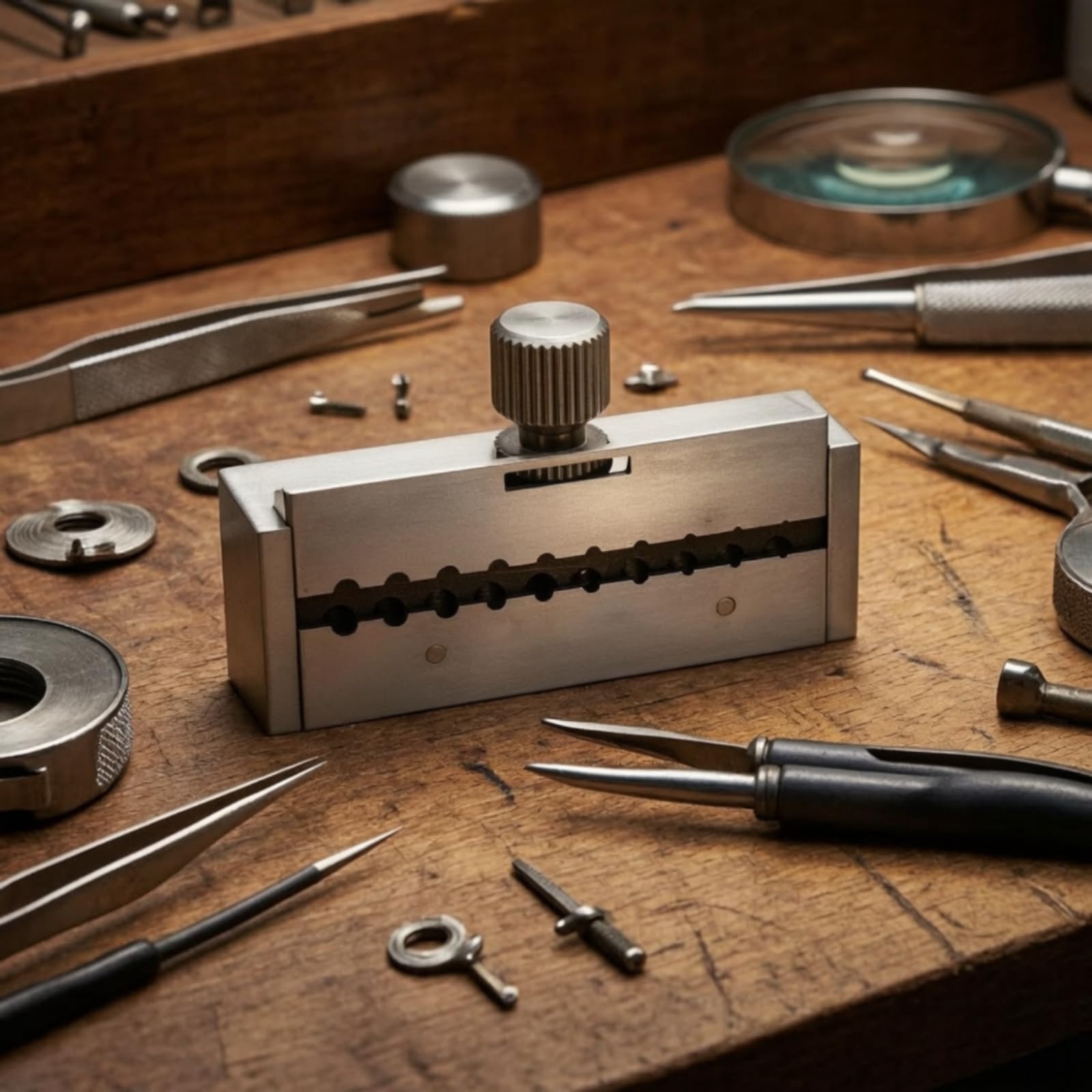 LRXFPIYF Reparador de Engranajes de Reloj Herramienta Relojería Bloque Soporte Ajustable de Precisión de Acero con Cuerpo Rectangular Cepillado Adecuado para Relojeros Talleres Bricolaje