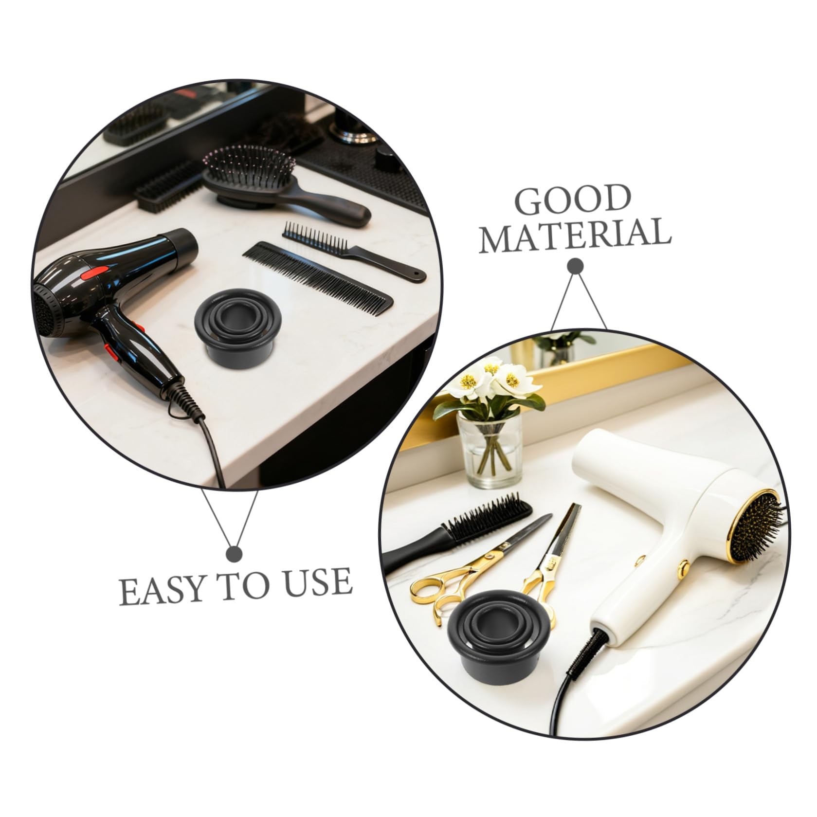 Artibetter Soporte para Secador de Pelo y Organizador para Accesorios de Peinado 6 Piezas de Acero Inoxidable Negro Soporte Estable para Tubo de Viento en Barbería o Mesa