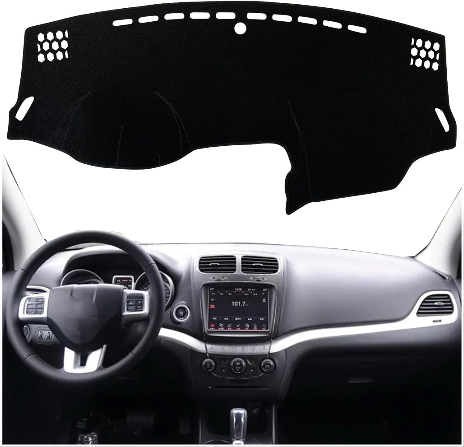 Dash Mat Cover Custom Interior Center Console Compatible with Dodge Journey 2011 2012 2013 2014 2015 2016 2017 2018 2019 2020 Dashboard mat Covers Accessories (Black Rim)