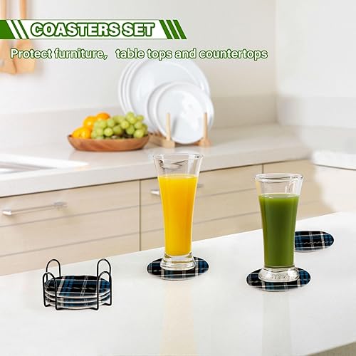 Miniatura 7 de Absorbant Coasters and Holder Set of 6 Coasters for Drinks Absorbent Absorbant Coasters Posavasos para Mesa Buffalo Plaid Check Scotland Christmas