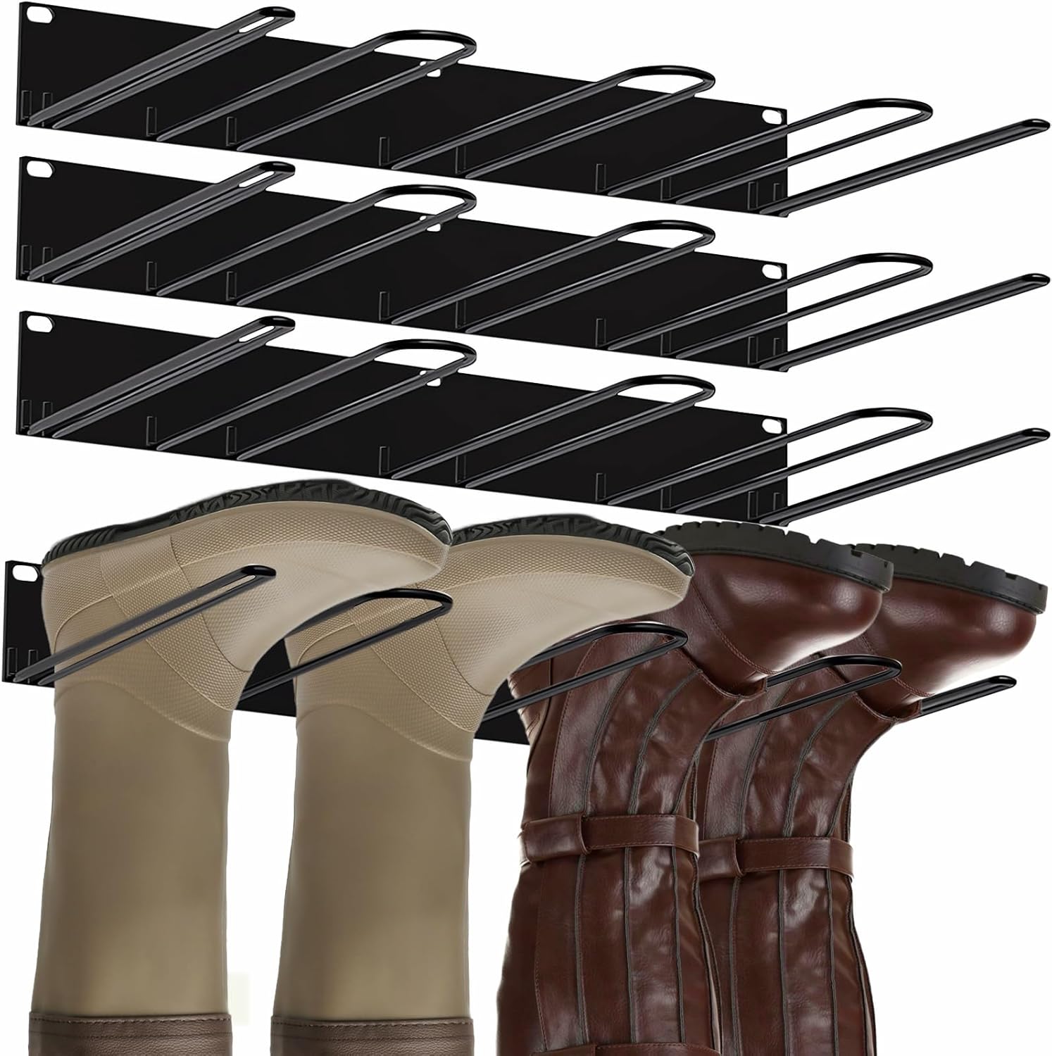 8 Pair Boot Rack for Wall Mounted - Wader Hangers for Drying Fishing Rain Hiking Tall Cowboy Boots - Boot Hanger Holder for Indoor Outdoor Entryway Garage Mudroom Closet