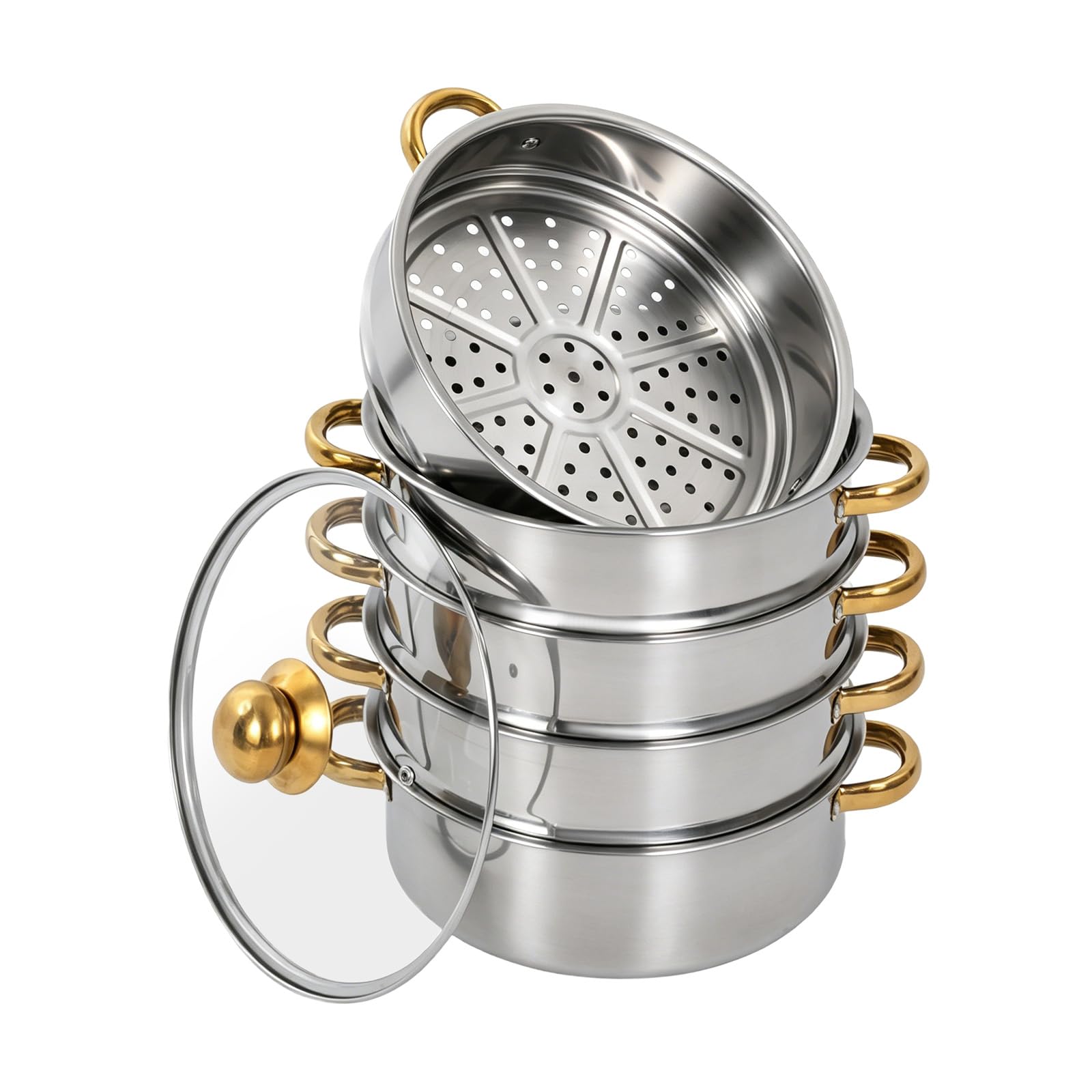 Pentola a vapore a 5 piani in acciaio inox, 26/28/30 cm (28 cm)