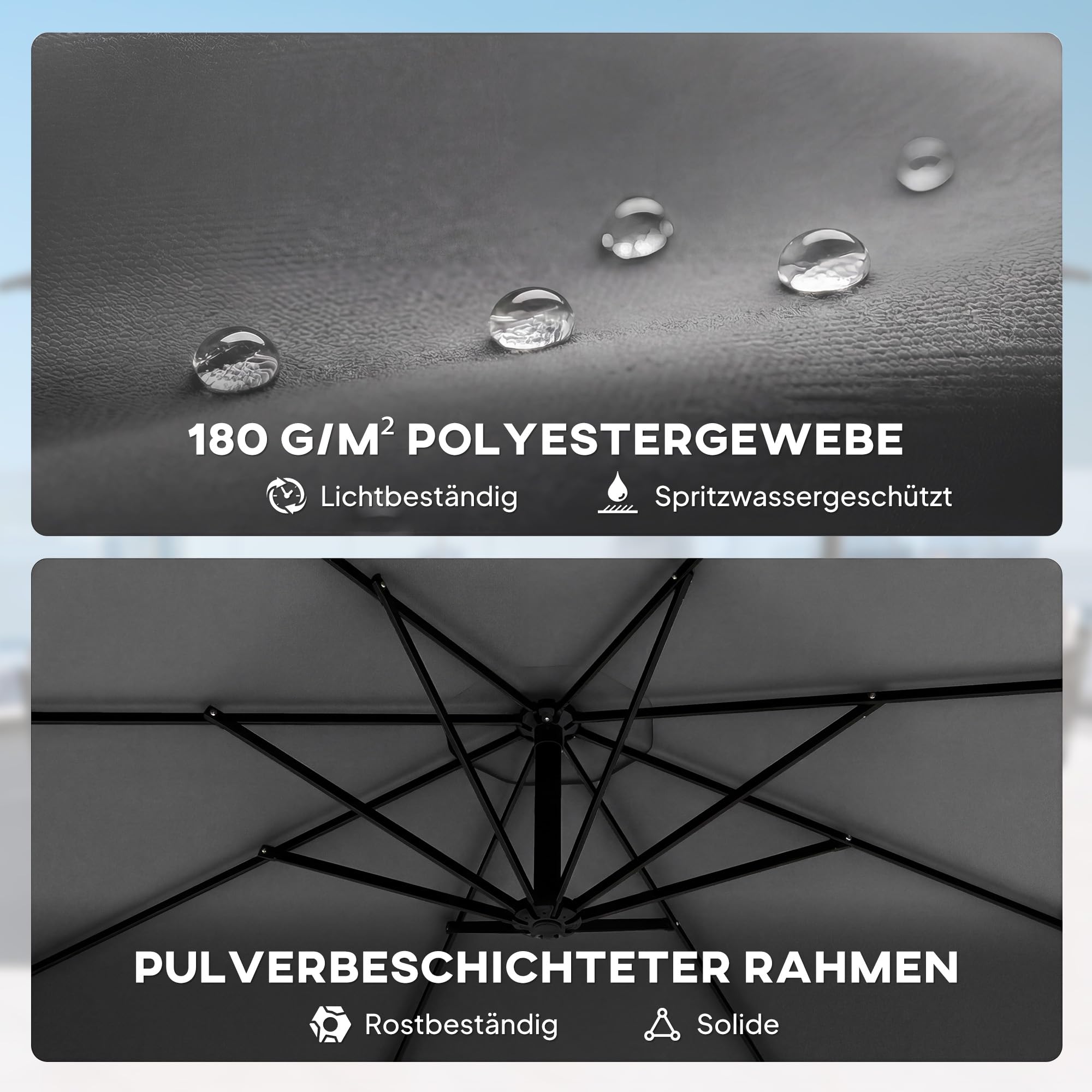 Outsunny Ampelschirm ca. Ø300 cm Neigbar Sonnenschirm mit Kurbel Kreuzfuß Windseilen Schutzhülle, UV-Schutz Wasserabweisend Gartenschirm Marktschirm Kurbelschirm