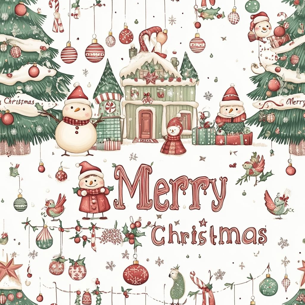 Hopepak Peel and Stick Wallpaper Merry Christmas Pattern with Tree Snowman Contact Paper Removable Self Adhesive Vinyl Christmas Decor Wall Paper for Countertop Cabinets Drawers Furniture 17" x 118"