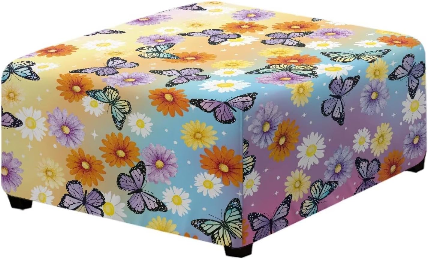 Shell Sarfish Ottoman Cover Square Stretch Removable Footstool Protect Footrest Covers Elastic Bottom for Living Room Decor Fit Length 17"-22"