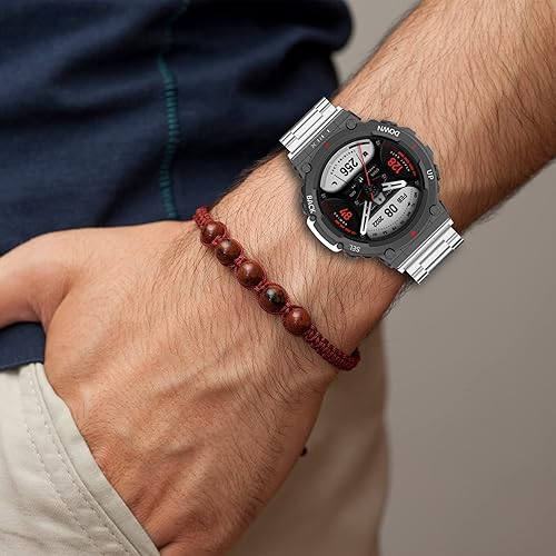 Miniatura 8 de FitTurn Correas compatibles con AMAZFIT T-Rex 2 de metal de acero inoxidable para reloj, correa de repuesto clásica y duradera de eslabones sólidos,