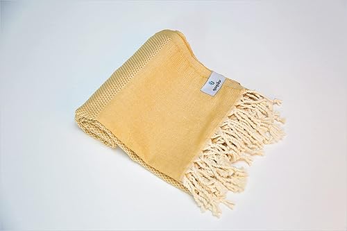 Nanibu Hainan Turkish Peshtemal - 100 algodón turco - Toalla de playa y baño - 40 x 70 pulgadas mostaza