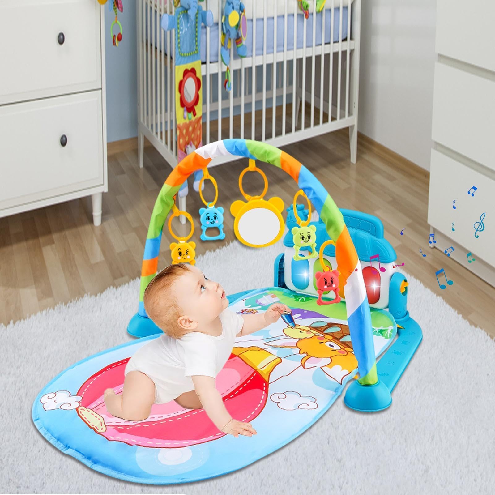 Turnhallen und Spielmatten für Kleinkinder – 5-in-1-Spielmatte mit buntem S | Rutschfeste Spielmatte, Aktivitäts-Fitnessstudio, interaktives Bauchspielcenter für Kleinkinder, Bauchspiel für 3-6-12 Monate