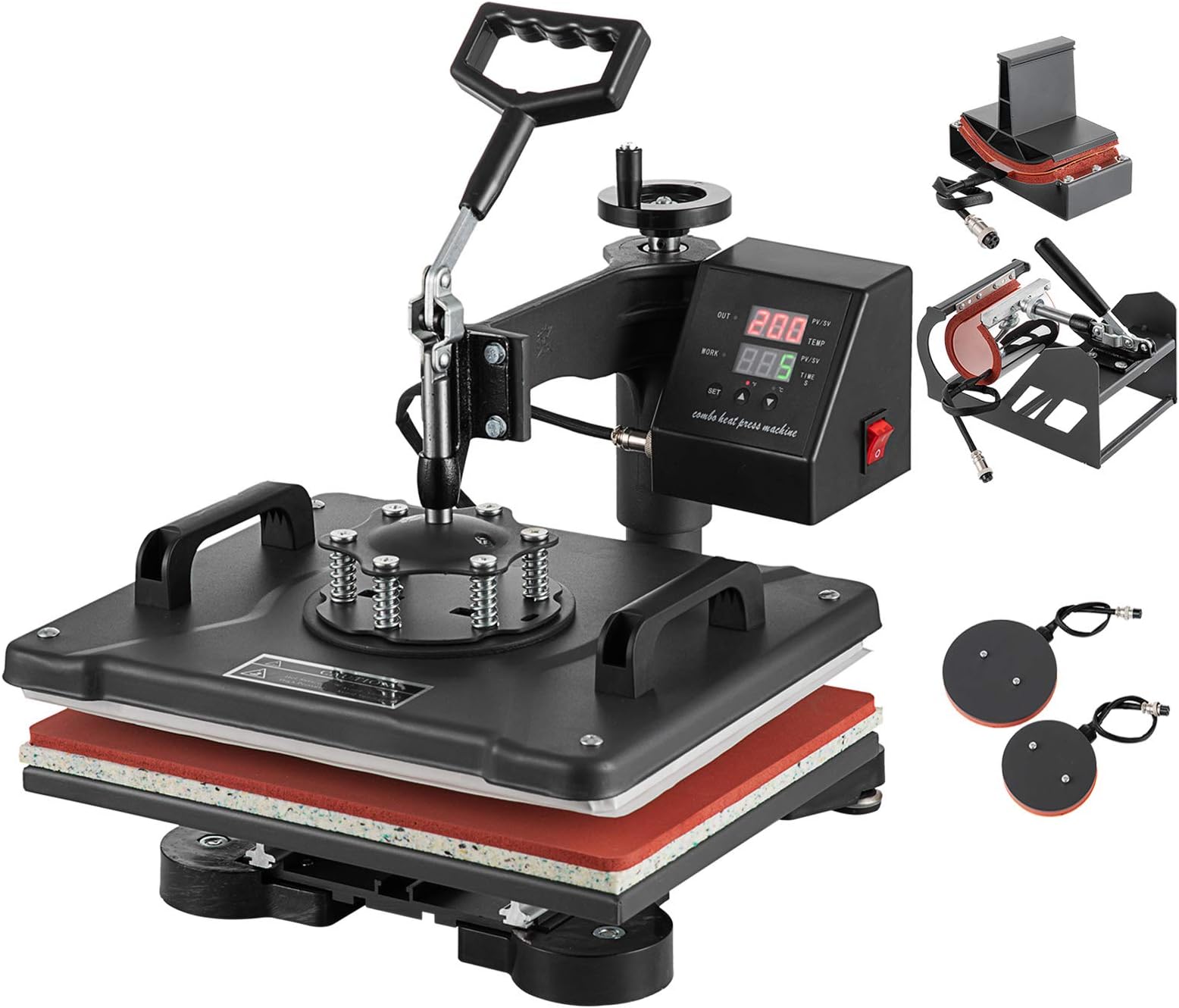 Heat Press 12”x 15” 5 in 1 Combo Heat Transfer Machine Multifunctional Digital Transfer Sublimation Heat Press Machine for T Shirts/Hat/Mug/Plate/Cap (12x15 inch 5 in 1)