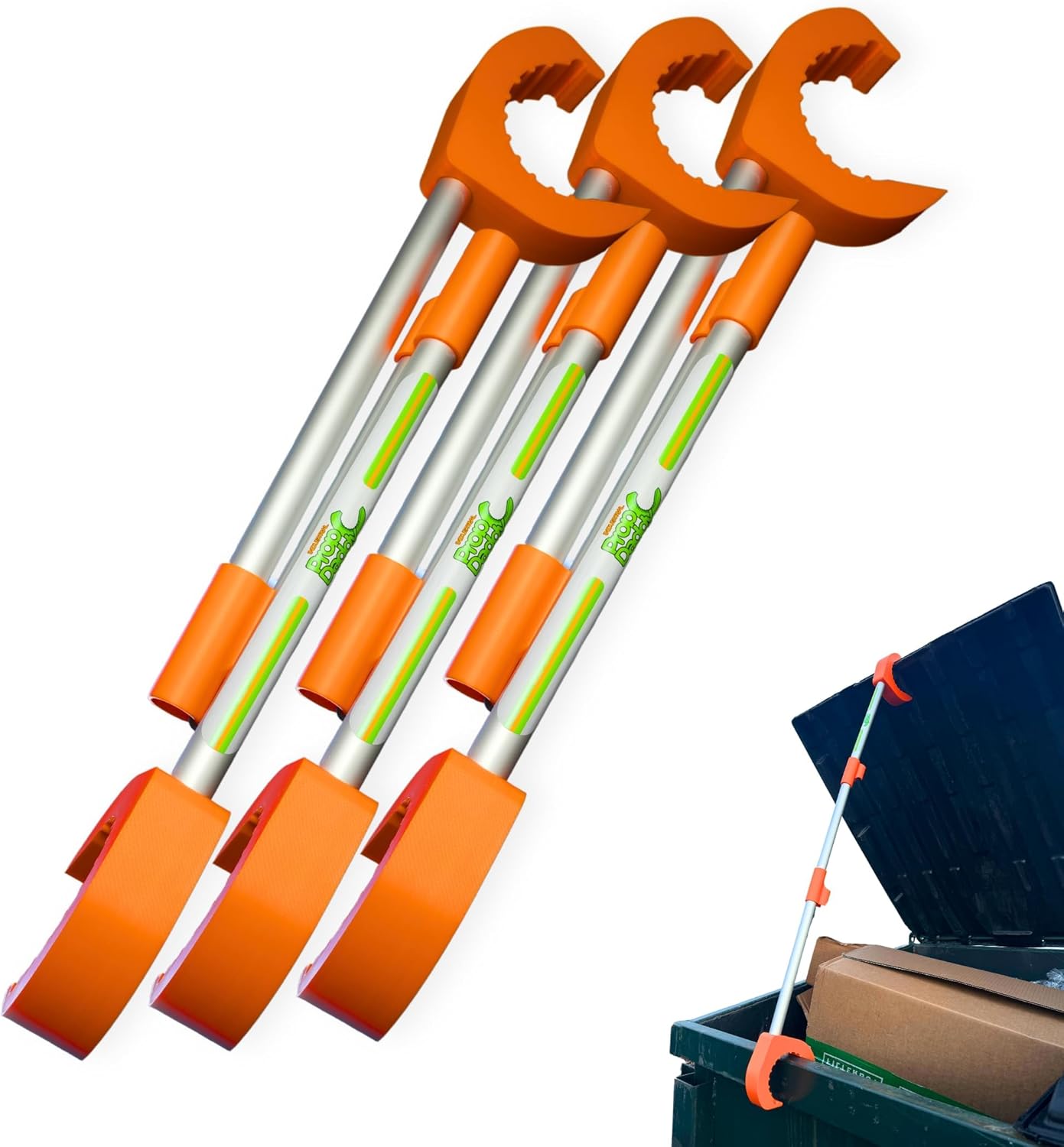 Industrial Dumpster Lid Prop 3 Pack: Aluminum PropDaddy Trash and Recycling Dumpster Lid Prop, Sanitary Dumpster Use Solution, 3'5" Clearance for Large Bags and Bulk Recycling, Aluminum and Orange