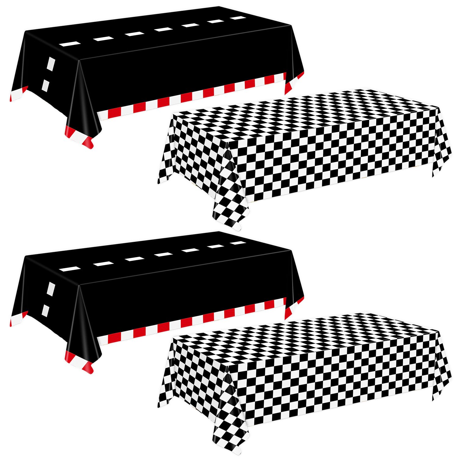 Oigco 4 Pack Racing Car Tablecloth - Race Car Birthday Party Decorations Racetrack Rectangular Tablecloth - Checkered Table Cover for Two Fast Birthday Decor, 54 x 108 Inch